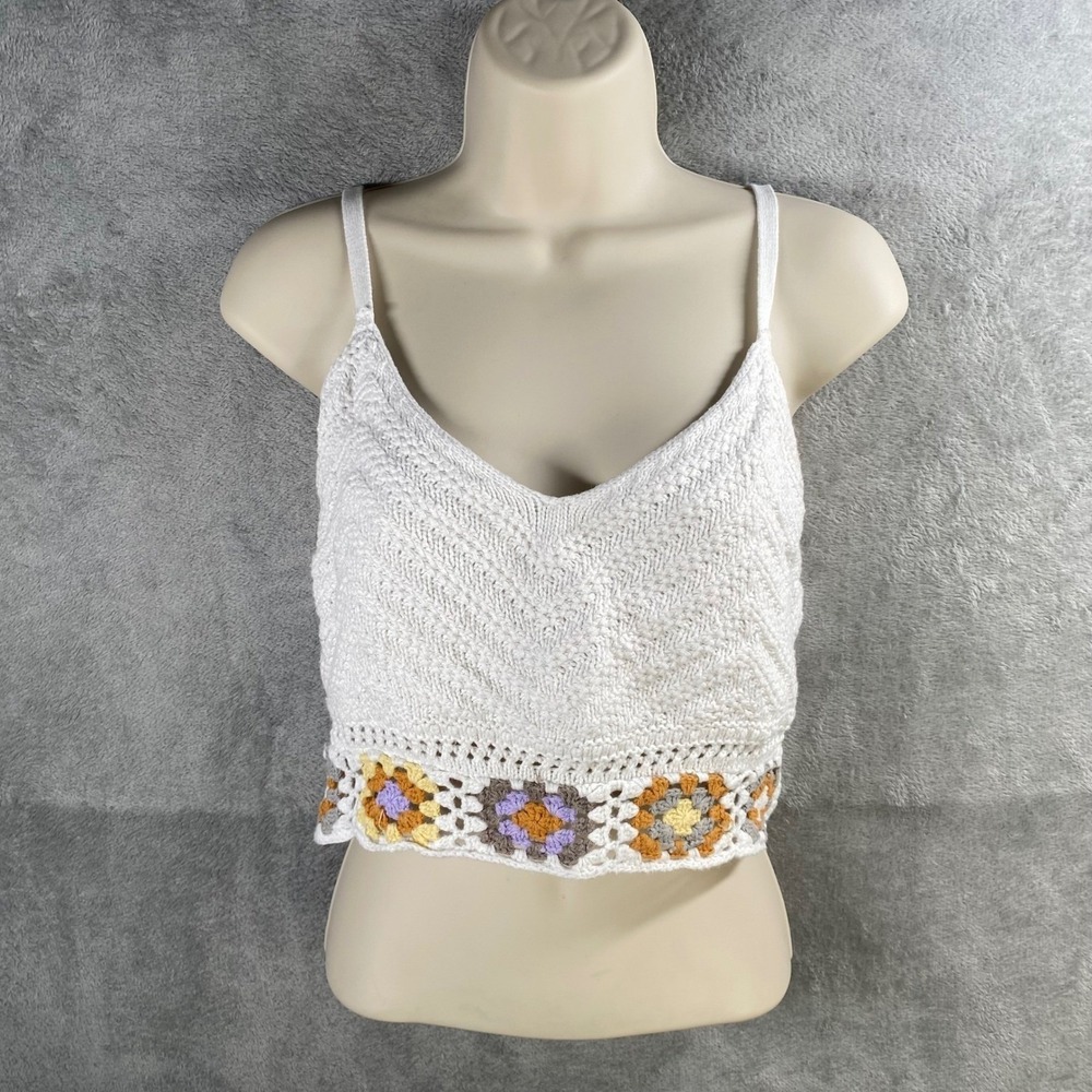 Hollister Crochet Cami Crop Top Medium Boho Granny Square Festival Cottage Retro